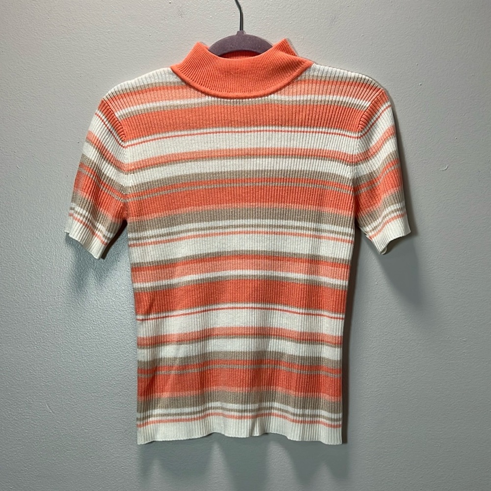 Croft & Barrow Turtleneck Sweater - Orange and Cream Stripes - Retro Look